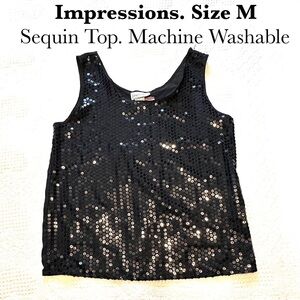 5/$15💥 Impressions Black Sequin Women's Top Tank Blouse